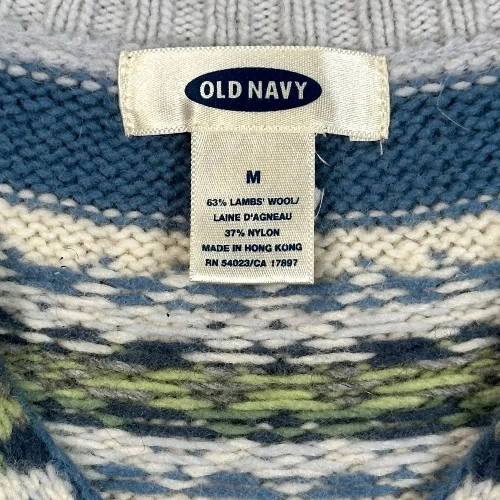 Old Navy Lambswool Fair Isle Sweater Womens M Gray Nordic Cabincore Cozy Knit